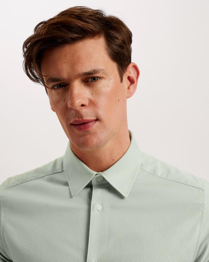 Chemises Ted Baker Short Sleeve Cotton Oxford Vert Homme | BAY-49650222